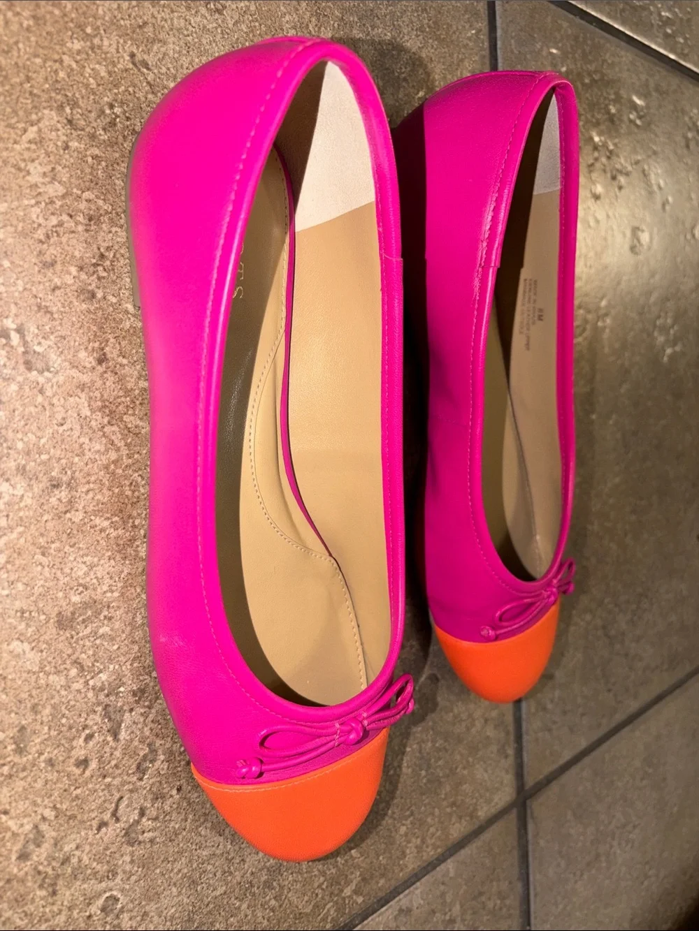 Talbots Pink and Orange Two-Tone Cap-Toe Ballet Flats